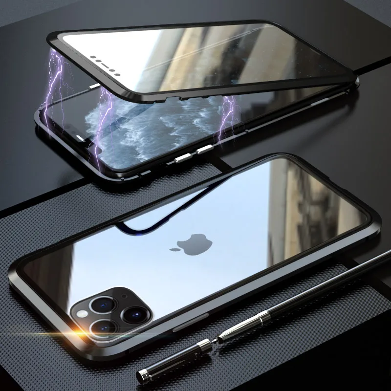 Black 360 Полный корпус чехол для телефона для iPhone 11 Pro Max чехол 360 магнит чехол s для iPhone 11 Pro Max чехол s металлический чехол Bumber - Цвет: Black