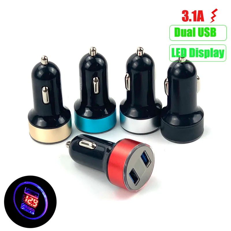 3.1A Dual USB Car Charger LED Display For Tesla Roadster Model 3 S X | Auto Fastener & Clip