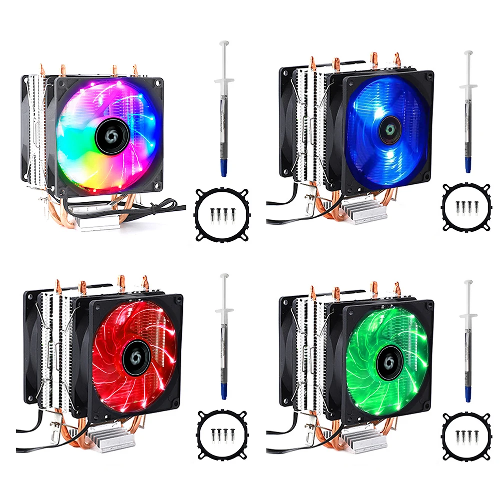 

RGB 3Pin 2000RPM Mute Radiator Heat Sink Fan 2 Heat Pipes CPU Cooling 2 Fan Cooling Heatsink Electric for AMD 1200 775
