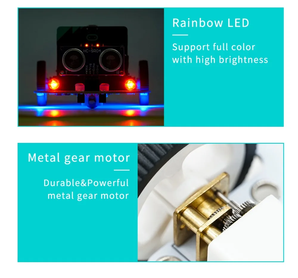 micro:bit Cutebot Smart Car Kit(without micro:bit)rear-drive Rainbow RGB Lamp 300RPM Dual High Speed Motor