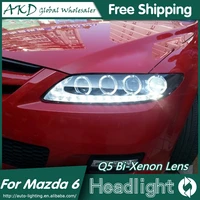 akd car styling for mazda 6 headlights 2004 2013 mazda6 led headlight angel eye drl bi xenon lens high low beam parking