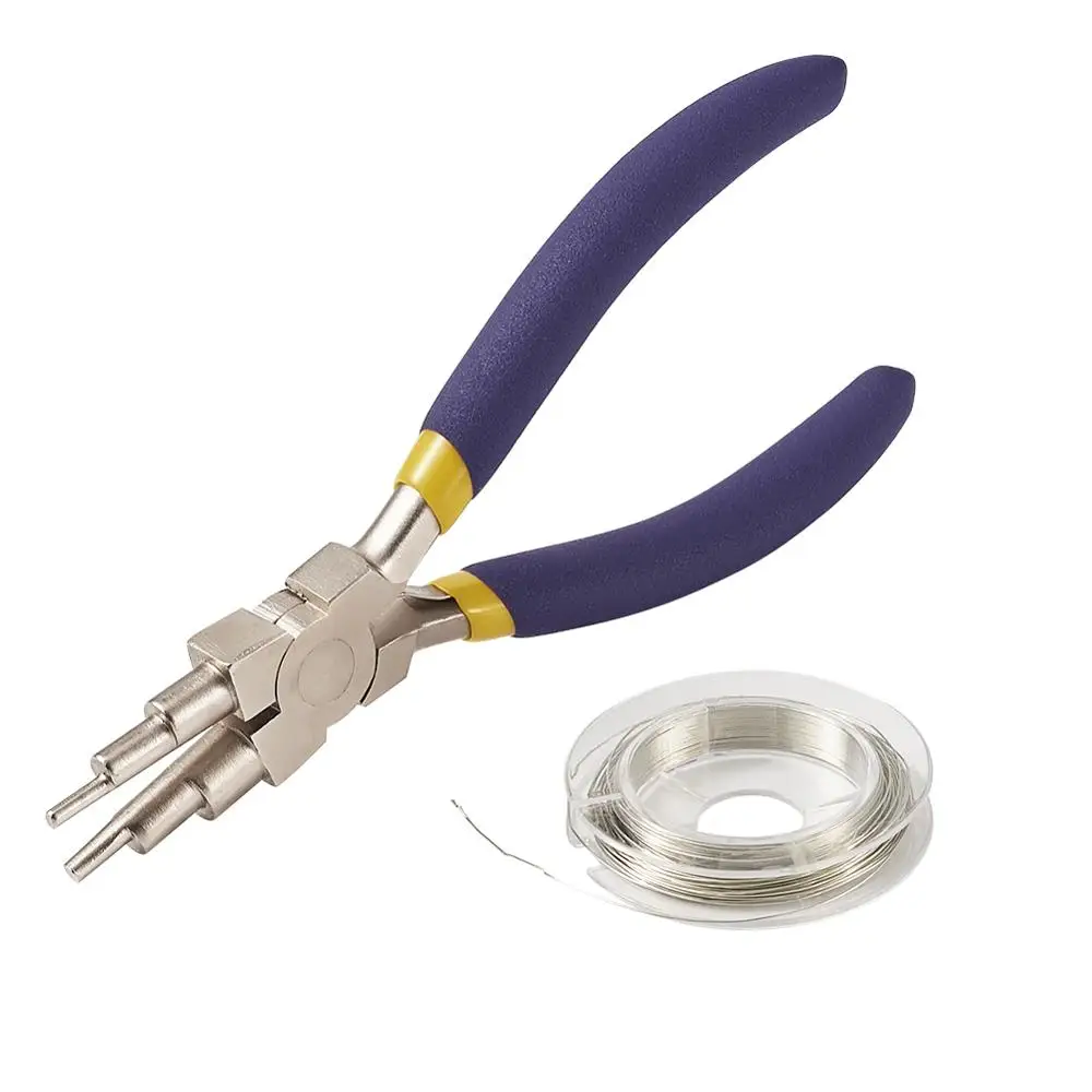 

DIY Jewelry Tool Sets with Carbon Steel Round Nose Pliers and Copper Jewelry Wire for jewelry DIY making, Mixed Color F80