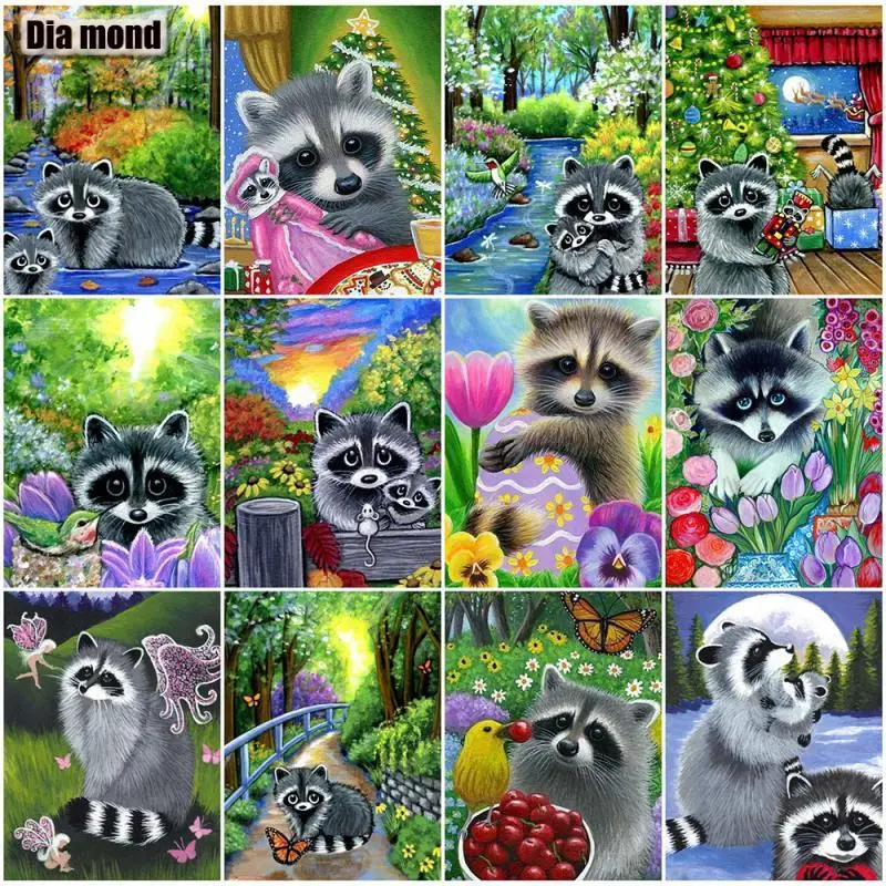 

5D DIY Diamond Embroidery Raccoon Full Square Round Drill Diamond Painting Animals Cross Stitch Kits Mosaic Home Decoration