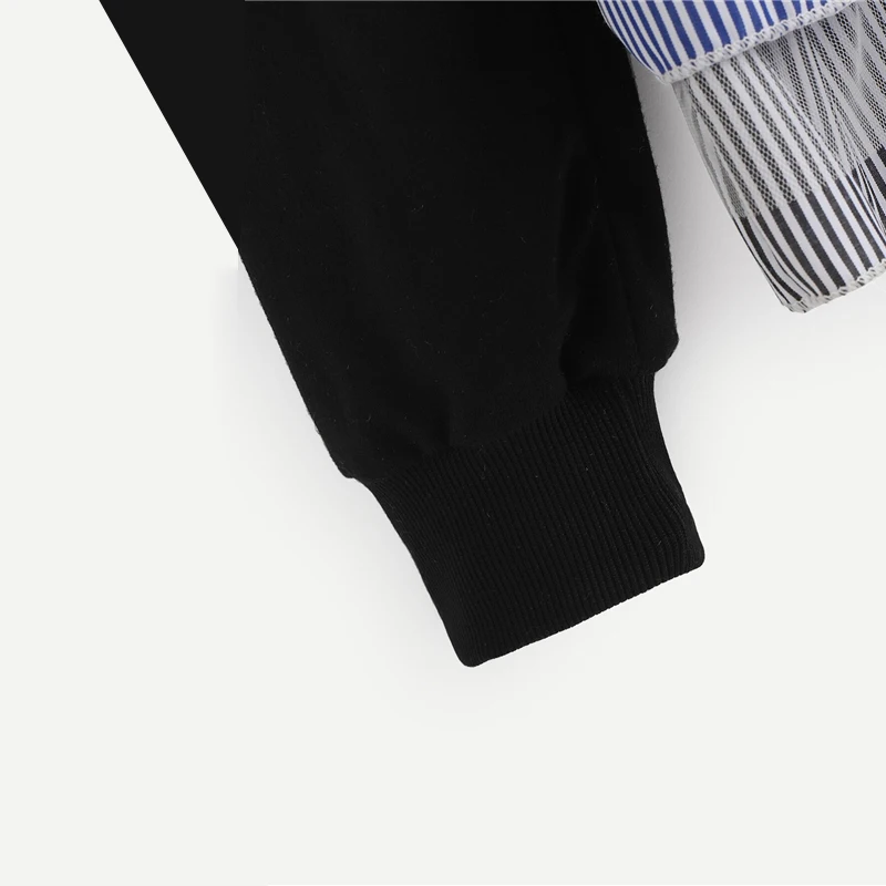 Dotfashion, полосатая Женская толстовка с оборками,, повседневная осенняя одежда с длинным рукавом, весенние женские свитшоты, пуловеры