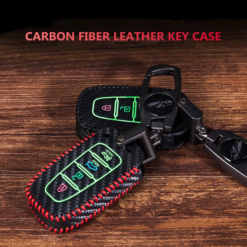 Светящиеся углеродного волокна Кожаный Автомобильный Брелок с ключница Чехлы