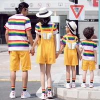 rainbow striped parents child clothes mother and girl back wings overalls summer t shirt shorts sets family matching outfits