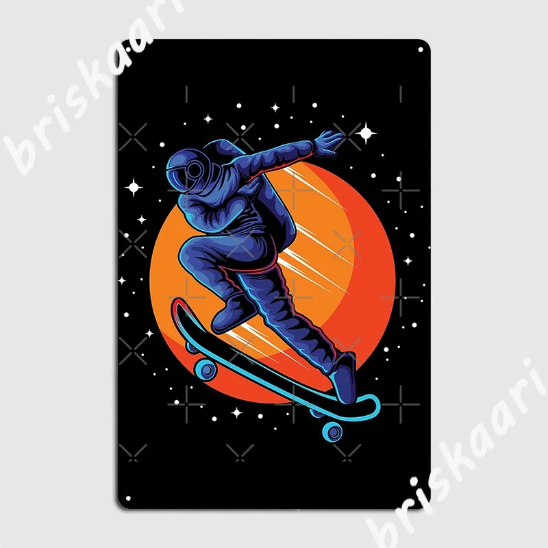 Astronaut Running With Skateboard Poster Metal Plaque Club Bar Plaques Wall pub Customize Tin sign Poster
