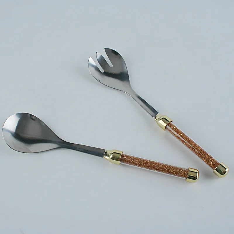 Нержавеющая сталь набор столовых приборов золотистого салатная ложка вилок