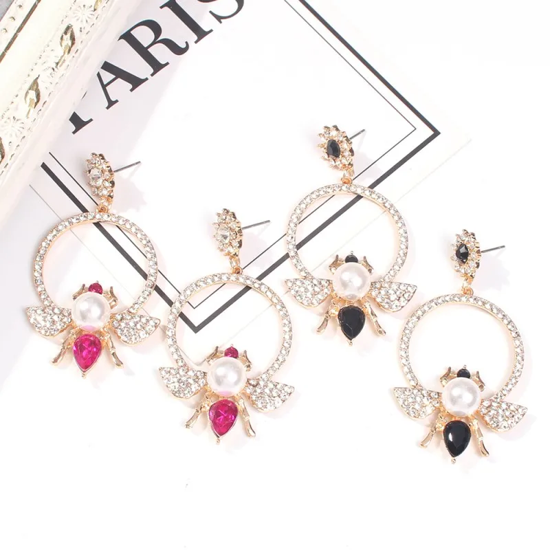 Модные женские серьги-подвески с имитацией жемчуга и Пчелой круглые висячие