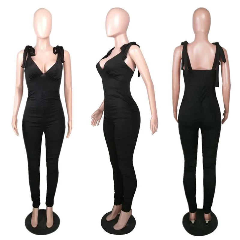 

ZKYZWX Rompers Womens Jumpsuit Sexy Bandage Backless Women Clothing Casual Streetwear Solid Color Bodycon Club Outfits
