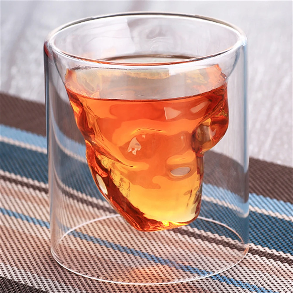 

2Pcs/set 150ml Coffee Cup Wine Glass Skull Transparent Glass Cup Latte Coffee Whiskey Vodka Champagne Cocktail Bar Club Tool