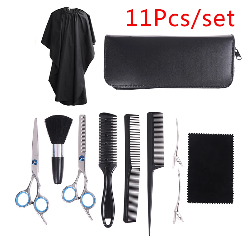 

11Pcs Hair Cutting+Thinning Scissors ProHaircut Tools Barber Pouch Combs Hair Scissors Hairdressing Cape Clips For Salon Home