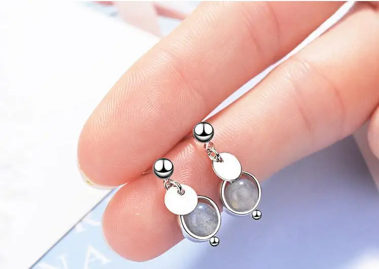 Серьги кисточки женские из серебра 925 пробы с натуральным розовым клубничным