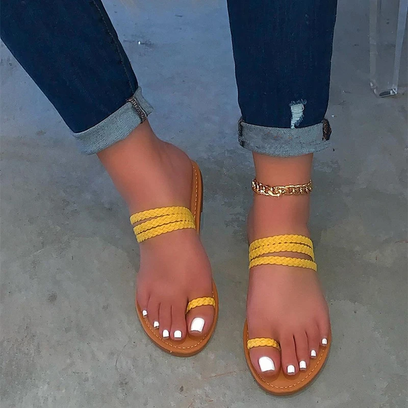 

2021 Women Flip Flops Weave Slippers Female Summer Fashion New Slides Ladies Open Toe Flat Woman Casual Sewing Shoes Plus Size