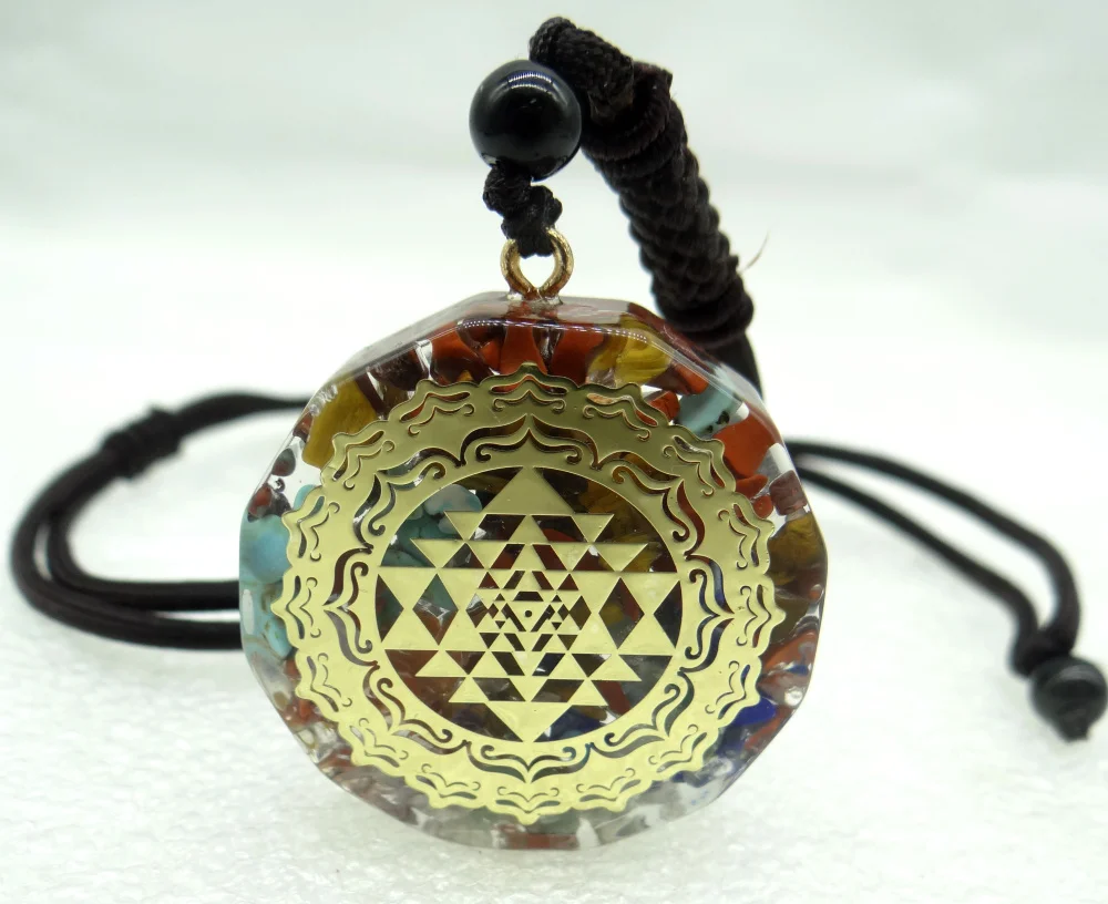 

8pc Retro Colorful Natural Stone lapis Amethysts Chakra Orgone Energy beads PeChips ndulum Amulet Reiki Healing Pendant Necklace