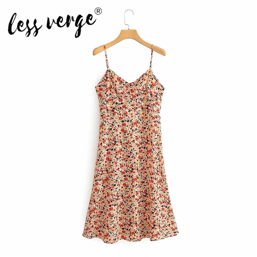 

Lessverge Women Vintage Dress Floral Print Cami Dress Spaghetti Strap Summer Casual Dress Knee-Length Retro Holiday Dress