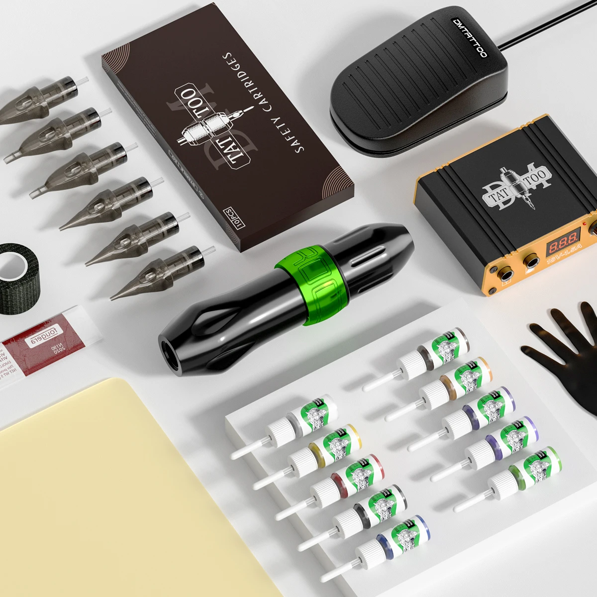 

Tattoo kit Tattoo Machine Pen Needles Set Power Supply 20Pcs Inks Pigment Bandage Repair Cream Practice Skin Tattoo Accessories