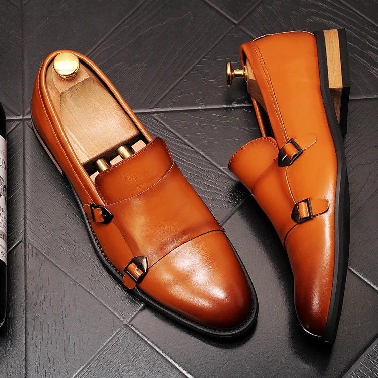 Мужские глянцевые туфли на плоской подошве с пряжкой|Туфли| |