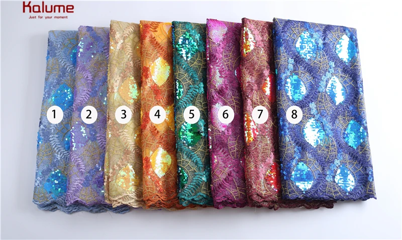 

Kalume African Sequins Lace Fabric Embroidery Sequins French Lace Fabric Sewing Nigerian Tulle Lace Fabric For Wedding F2240