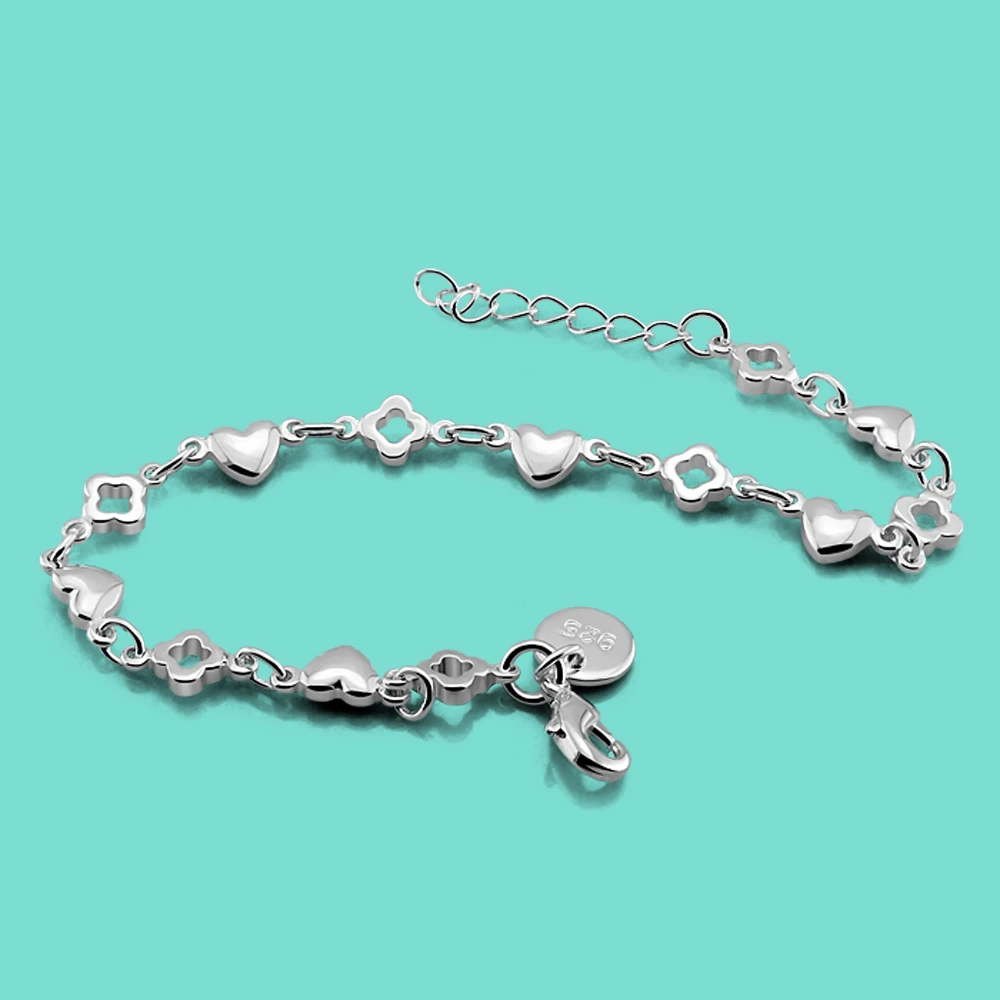 

Минималистичный женский браслет из стерлингового серебра 925 пробы, серебряная цепочка в форме сердца, 19 см, очаровательные ювелирные издели...
