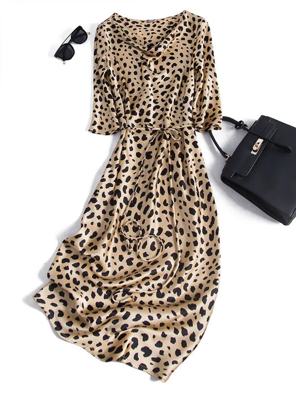 

Fashionable and Fine Must-have Oblique Cut Pure Silk Mulberry Silk Leopard Print Dress Silk Leopard Print Dress Mini Dress