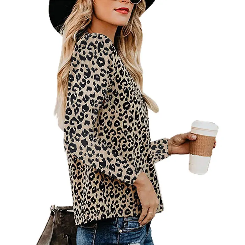 Женская Повседневная Свободная футболка с круглым вырезом и леопардовым принтом