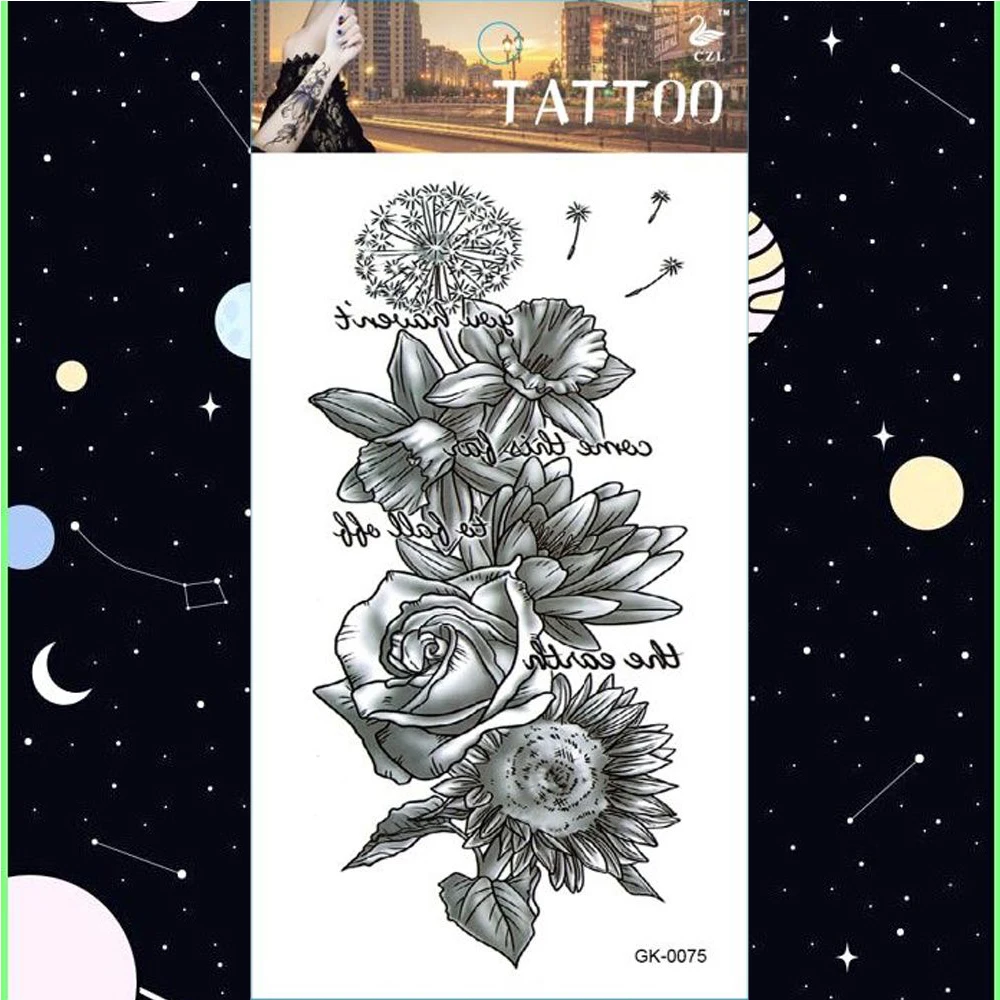 Временные тату-Стикеры с розовым и черным цветком объемные татуировки волка Сика