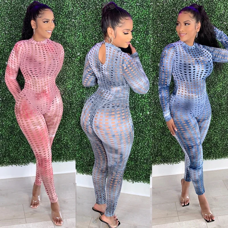 

Ladies Suit Fashion Sexy Perspective Tie-Dye Hollow Trousers Outdoor Street Sports Commuting Comfortable Two-Piece Suit