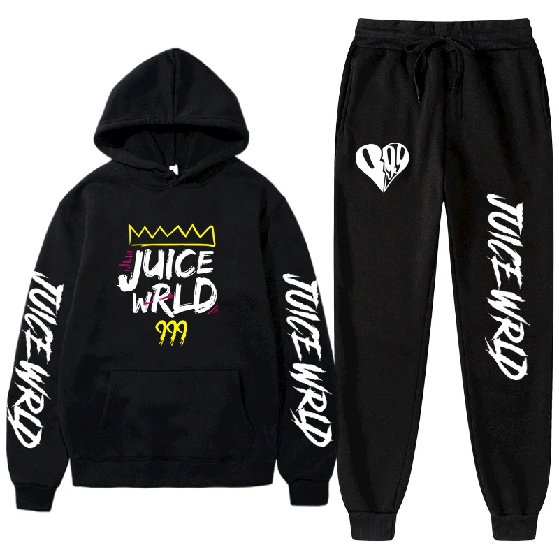 

New Men Hoodies Suit Juice Wrld Printed Tracksuit Fleece Sweatshirt+Sweat Pants Jogging Homme Pullover Sporting Male 2-Piece Set