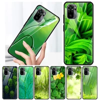 green natural cute plant tempered glass cover for xiaomi redmi note 10 10s 9 9t 9s 8t 8 9a 9c 8a 7 pro max phone case