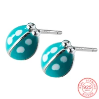 925 sterling silver cute ladybug stud earrings fashion women enamel insect earrings for girls kids wholesale dropshipping