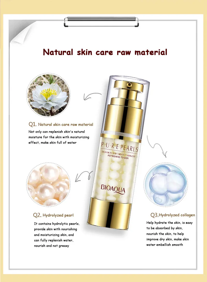 BIOAQUA Pure Pearl Face Cream+Essence Hyaluronic Acid Deep Moisturizing Skin Care Anti Wrinkle Moist Whitening Facial Set 2Pcs | Красота и