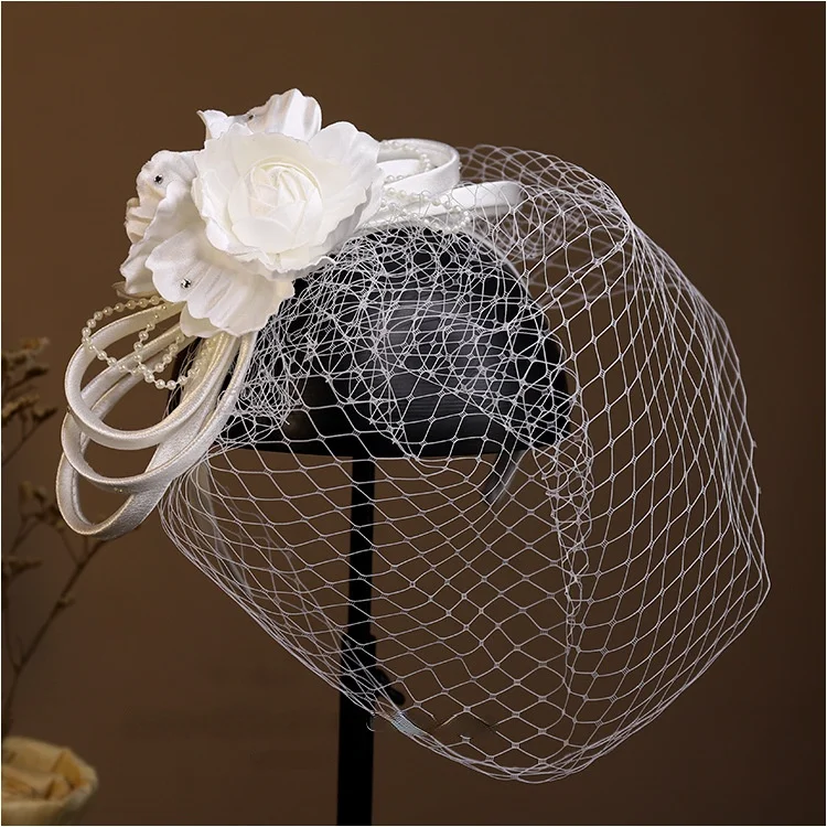 

New Bow Big Flowers Hairband Bridal Headdress Mesh Headband Wedding Hair Modeling Accessories Wedding Fascinator