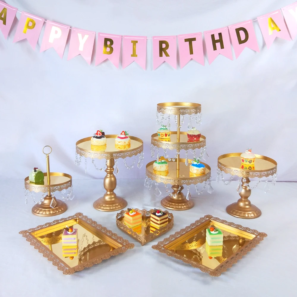

TOBS MIRROR CRYSTALS DECOR SUPPLIES WEDDING CAKE STAND SET PARTY CUPCAKE TOWER STAND DESSERT DISPLAY DECOR TRAY METAL ROUND