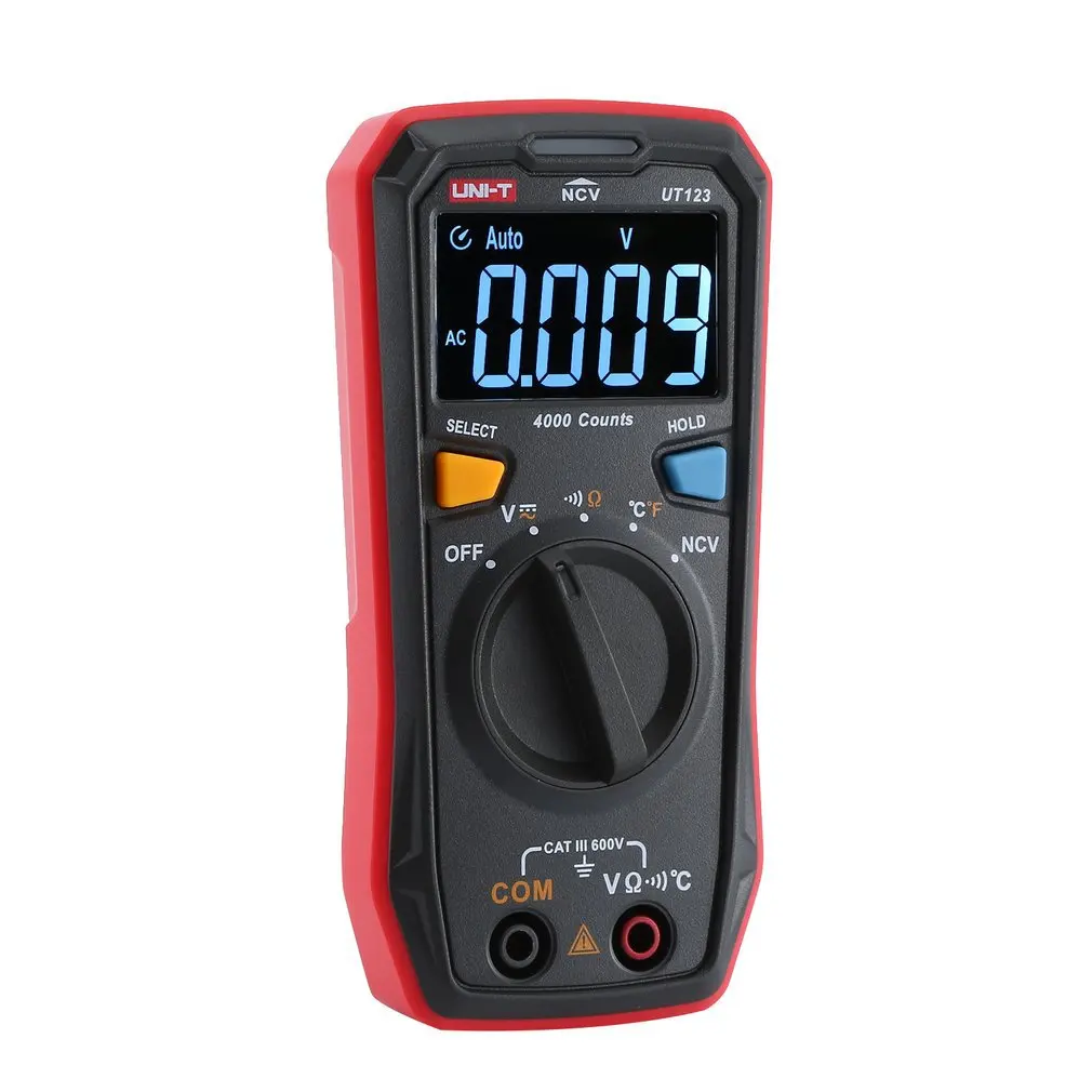 

UNI-T UT123 Mini Digital Multimeter Data Hold AC DC Volt Meter Ohm Temperatue Tester NCV/Continuity Test W/ EBTN Color Screen
