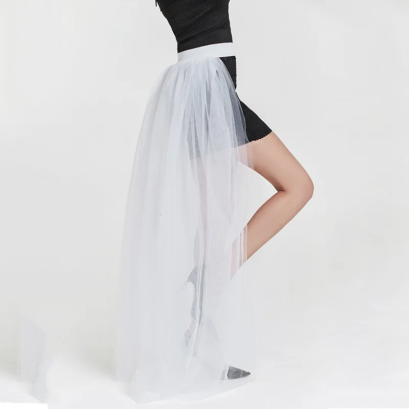 

Detachable Bridal Overskirt High Low Tulle Wedding Bridesmaid Removable Overlay Fluffy Skirt with Elastic Waistbelt
