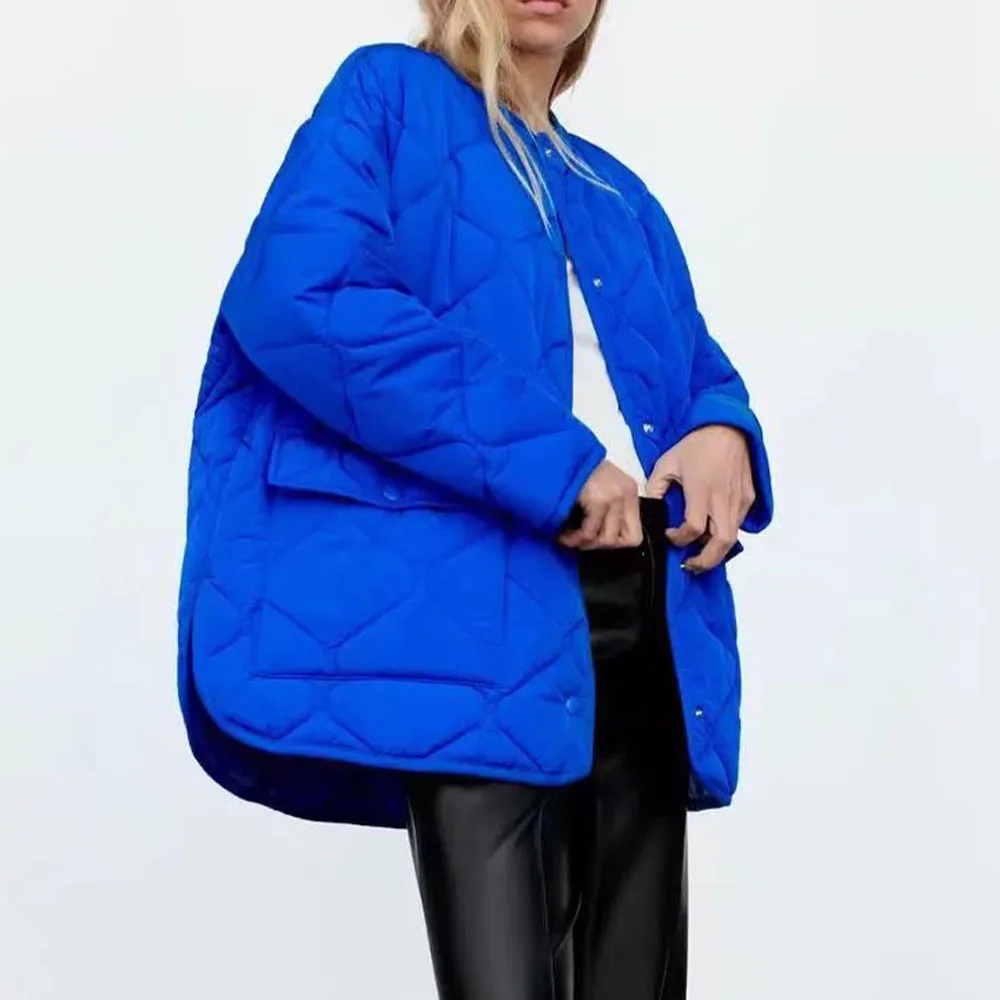 

Women's Jacket Thin Parkas Coat Blcck Army Green Vintage Fashion Outwear Pocket Blue Coat Winter Ladies Oversize Bomber Jacket