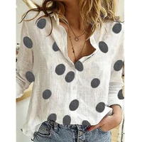 2021 spring and autumn fashion womens blouse with polka dot print lapels long sleeves single breasted loose and casual