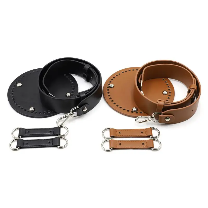 

4 Pcs/Set Faux Leather Round Bucket Bag Bottom Wide Shoulder Strap for DIY Knitting Crochet Crossbody Handbag Purse Accessories