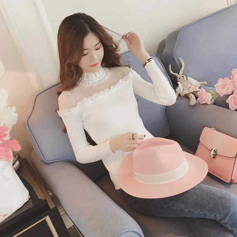 2020 весенняя и осенняя Женская Сексуальная сетчатая кружевная рубашка без