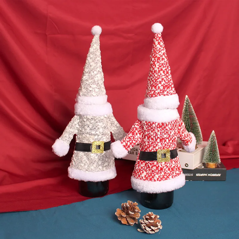 

Рождественская настольная винная сумка, настольные украшения, новинка 2022, вязаная трехмерная Крышка для винной бутылки, обеденная шапочка