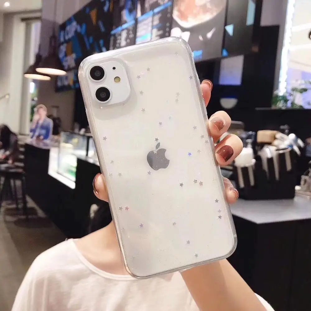 Прозрачный мягкий чехол LOVECOM из ТПУ для iPhone 11 Pro Max XR XS 6 6S 7 8 Plus блестящий