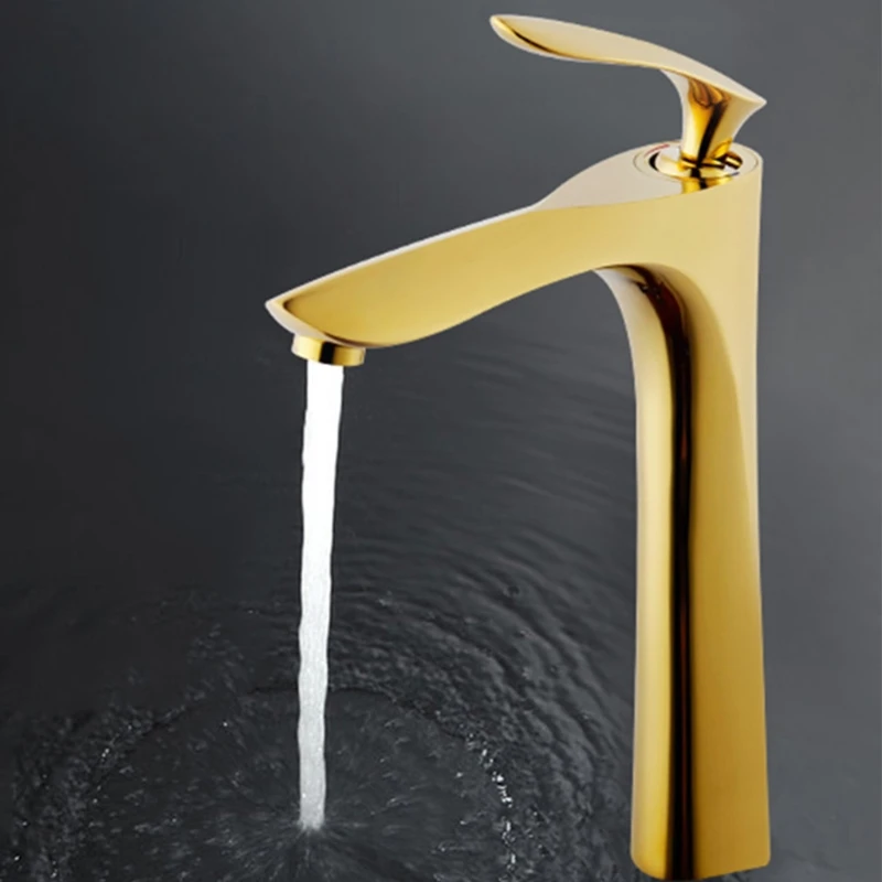 

All Copper Golden Heightened Hot And Cold Brushed Vanity Faucet