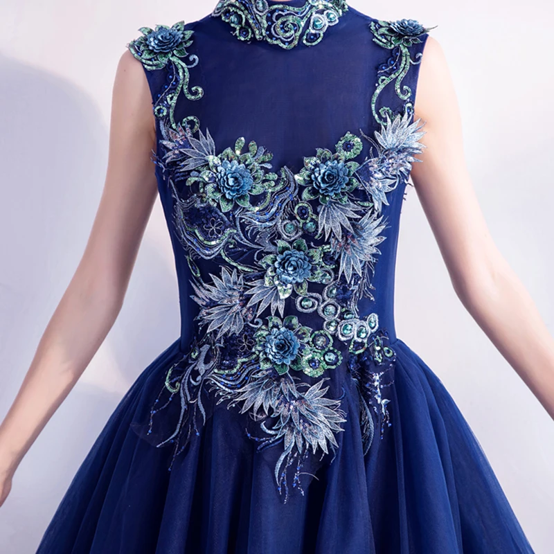 

Evening Dress Illusion O-Neck Appliques Embroidery Pearls Tulle Crystal Sequined Lace Floor-Length A-Line Lady Formal Gown TS599