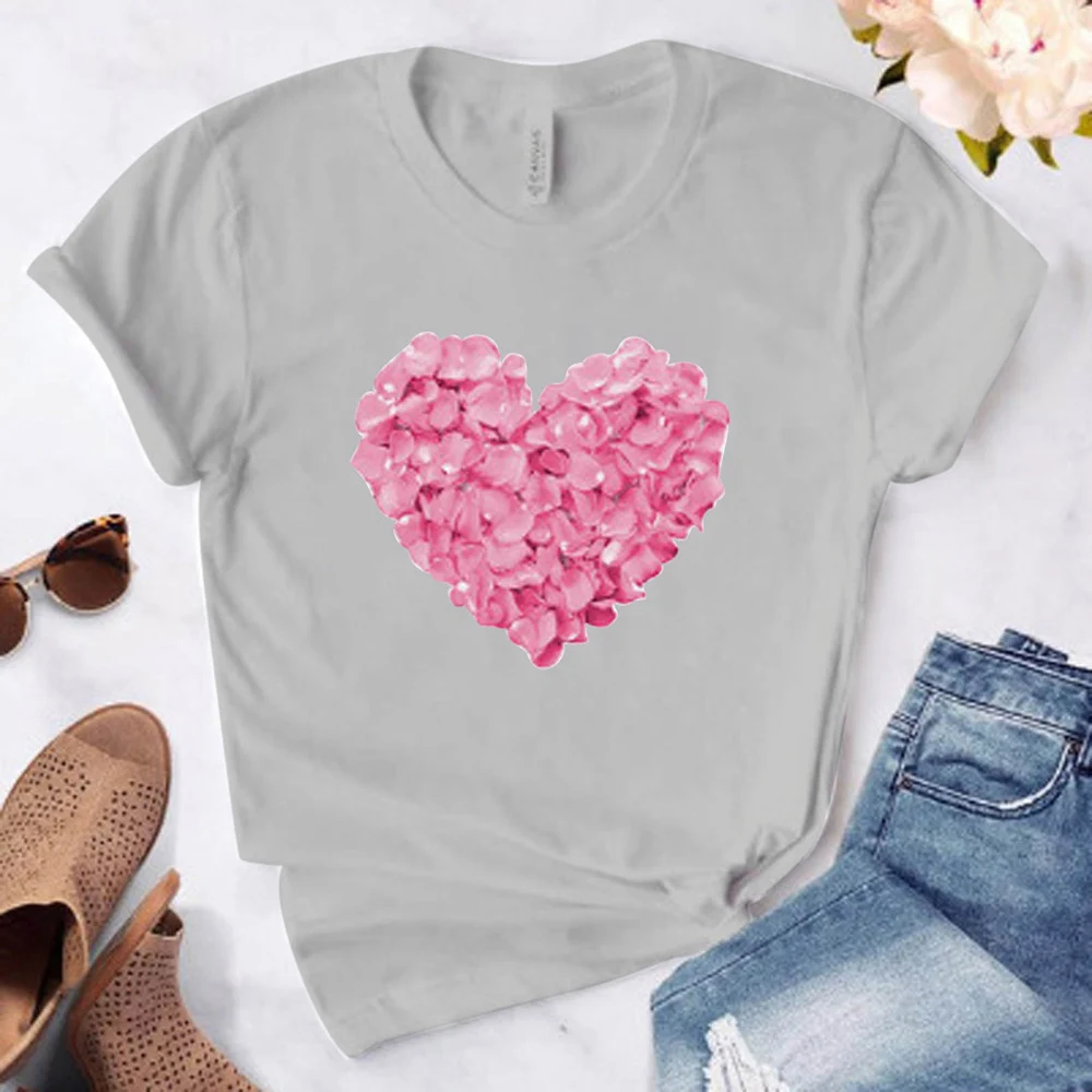 

Harajuku Casual Woman Tshirts Top Shirt Heart Flower Print T-shirtShort Sleeve T-shirt Women T-shirt 2021 Summer Fashion Shirt