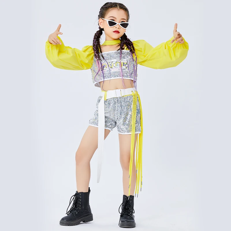 

Children'S Jazz Dance Costume Sequins Suit Girls Catwalk Fashion Hip Hop Dance Clothes Stage Performance Rave Clothes 120-170