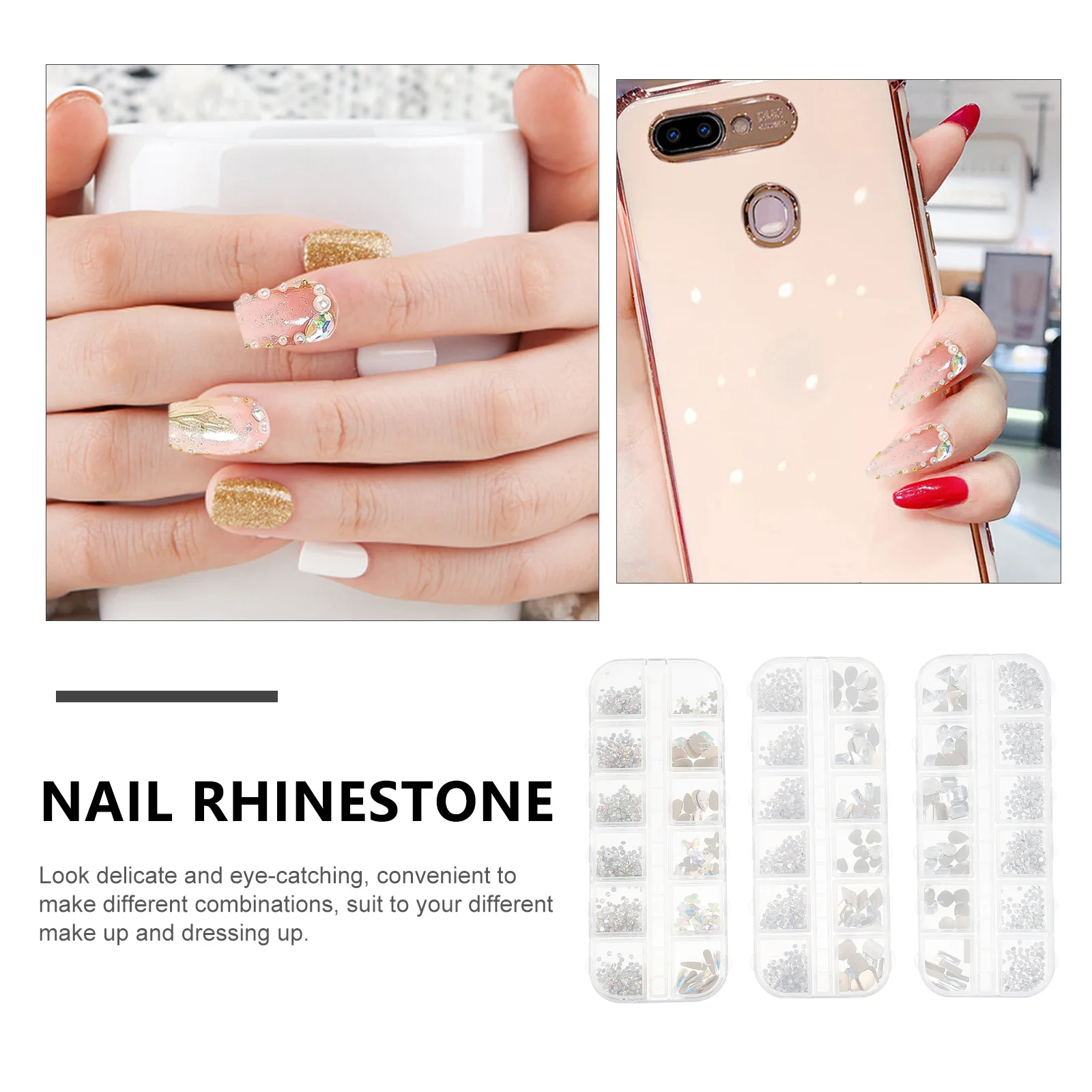 

3 Boxes Flatback Nail Gems Jewels Nail Rhinestones Decor Manicure DIY Supplies