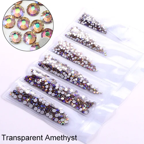 Transparent-amethyst 1580 шт разноцветные стразы разных размеров без горячей фиксации с кристаллами AB стеклянные плоские стразы для украшения ногтей H0992 - Цвет: Transparent-amethyst