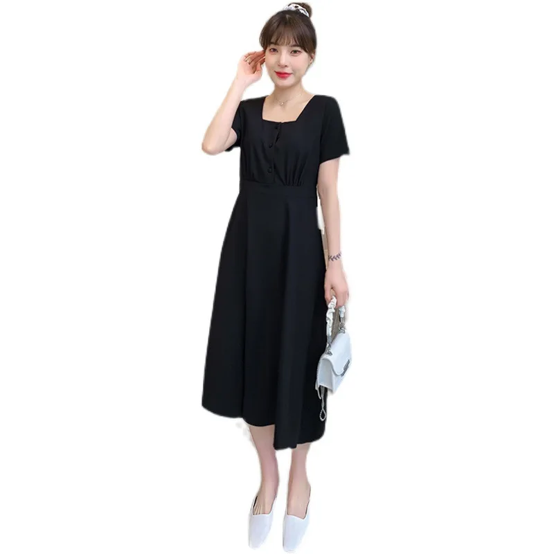 

2021 Summer Women's Plus Size Maternity Dress Square Neck Short Sleeve Solid Color Breastfeeding Pregnancy Clothes