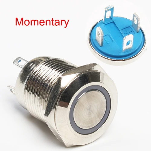 Momentary-Flat Ring 12 мм водонепроницаемый мгновенный/защелкивающийся металлический кнопочный переключатель светодиодный светильник автомобильный рожок автоматический сброс выключателей мощность самовосстановление - Цвет: Momentary-Flat Ring